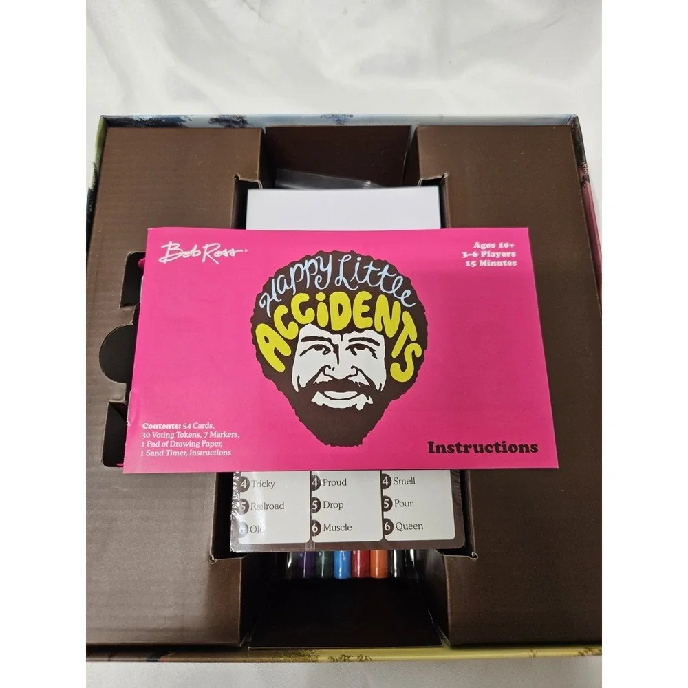 Bob Ross Happy Little Accidents Party Game Creative Drawing 3-6 Players Ages 10+